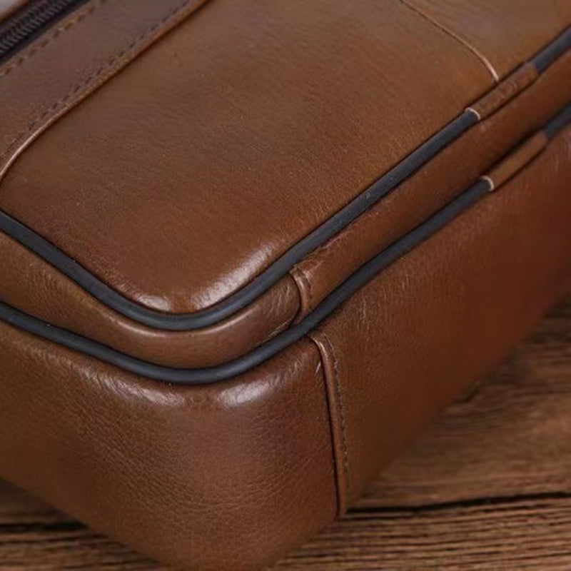 Men's Genuine Leather Crossbody Messenger Bag with Adjustable Strap - Full Grain Cowhide Shoulder Bag for Work Travel Daily Use
