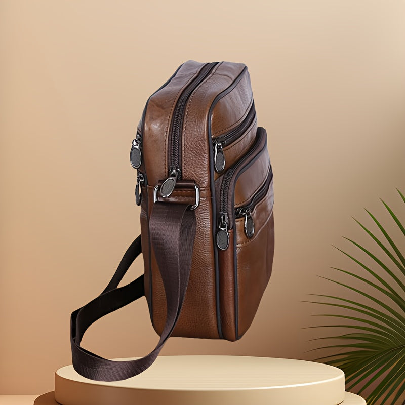 Men's Genuine Leather Crossbody Messenger Bag with Adjustable Strap - Full Grain Cowhide Shoulder Bag for Work Travel Daily Use