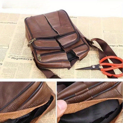 Men's Genuine Leather Crossbody Messenger Bag with Adjustable Strap - Full Grain Cowhide Shoulder Bag for Work Travel Daily Use