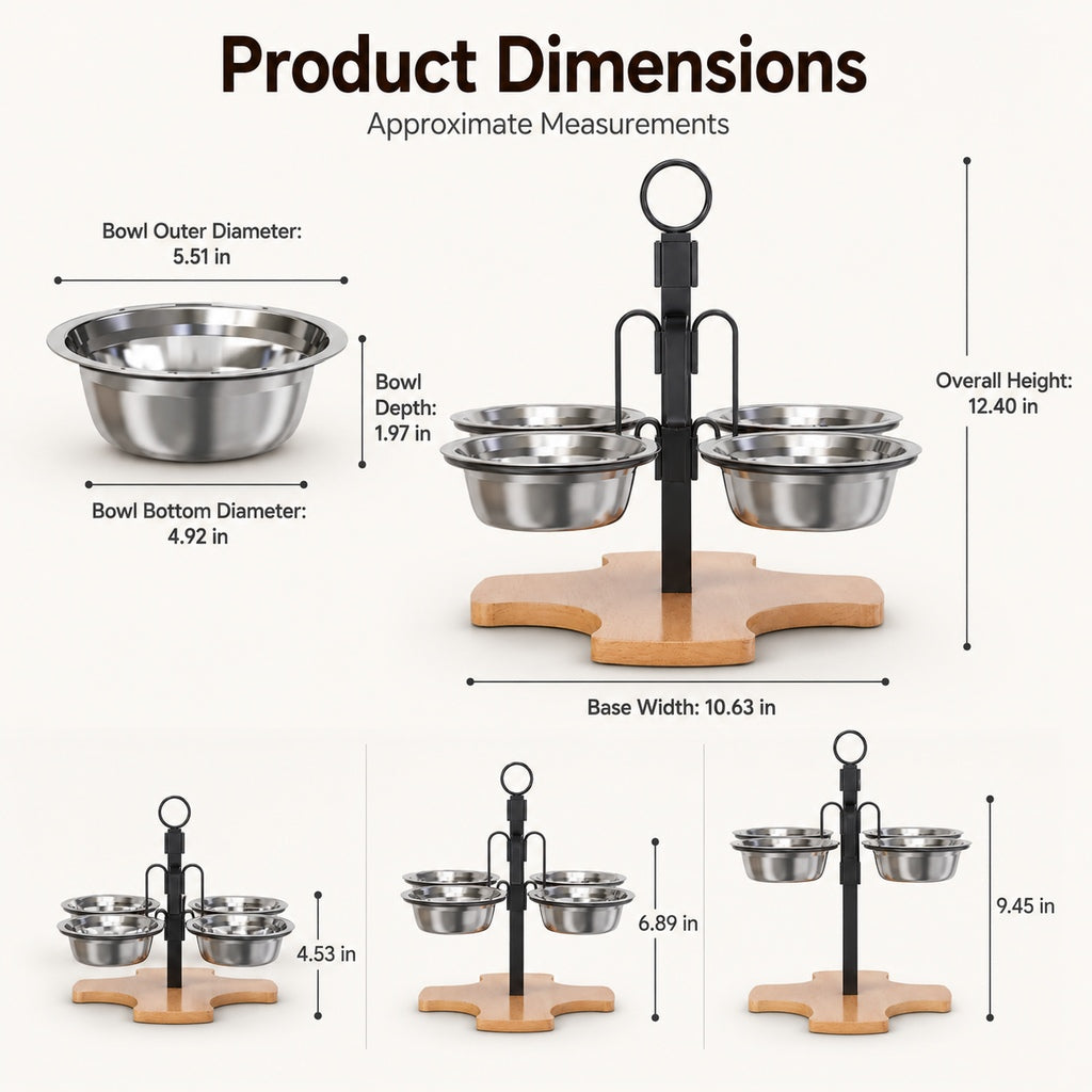 Ortekor 4-Bowl Adjustable Elevated Pet Feeder for Cats & Small Dogs - Organized Food and Water Station
