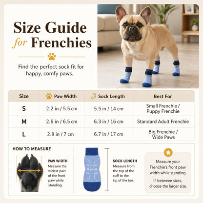 Ortekor French Bulldog Non-Slip Socks for Tile & Hardwood Floors - Helps Reduce Back-Leg Slipping, 4-Pack