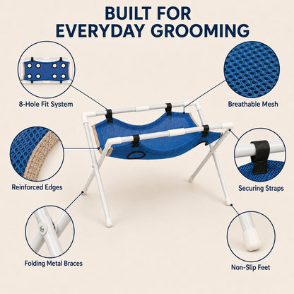 Ortekor Freestanding Foldable Pet Grooming Hammock Stand for Easier At-Home Nail Trimming – Dogs & Cats
