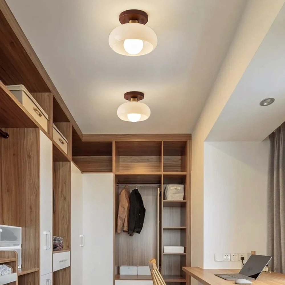Flush-Mount Ceiling Light with Cream Glass Shade – Modern Minimalist Design for Bedroom, Hallway & Living Room