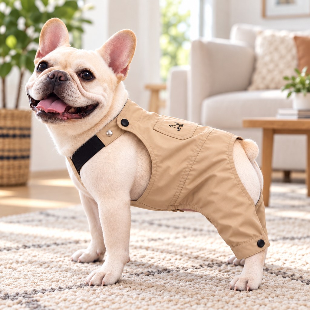 Ortekor French Bulldog Overalls Jumpsuit with Adjustable Straps – Comfortable Everyday Dog Outfit for Walks, Travel & Outdoor Adventures
