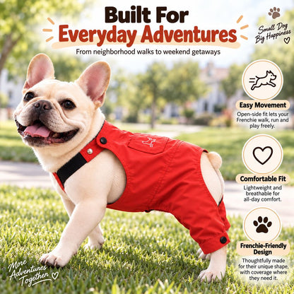 Ortekor French Bulldog Overalls Jumpsuit with Adjustable Straps – Comfortable Everyday Dog Outfit for Walks, Travel & Outdoor Adventures