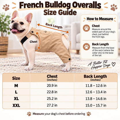 Ortekor French Bulldog Overalls Jumpsuit with Adjustable Straps – Comfortable Everyday Dog Outfit for Walks, Travel & Outdoor Adventures