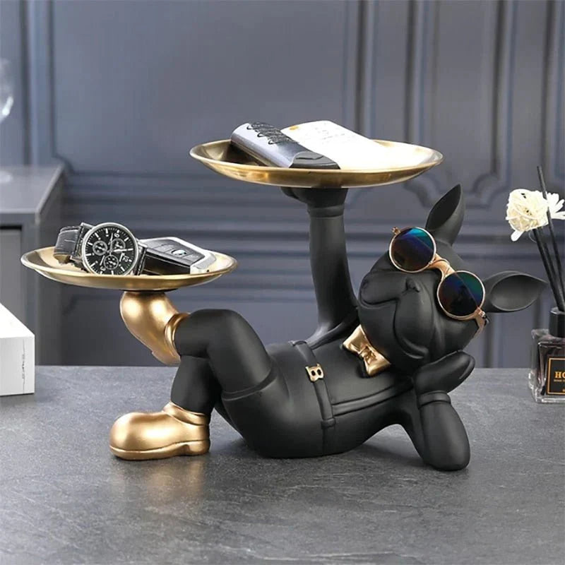 Decorative Canine Figurine in Butler Pose Resin Sculpture for Living Room Entryway Home Accent Pet Lover Gift Frenchie Dog Display Piece