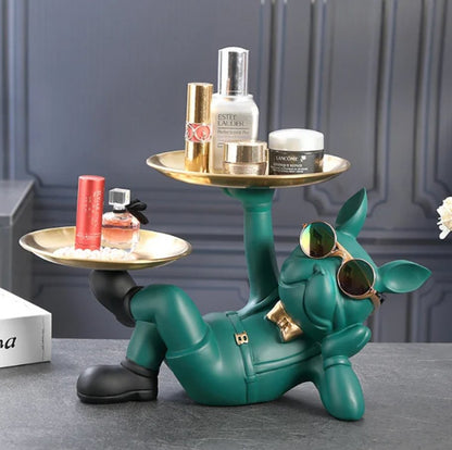 Decorative Canine Figurine in Butler Pose Resin Sculpture for Living Room Entryway Home Accent Pet Lover Gift Frenchie Dog Display Piece