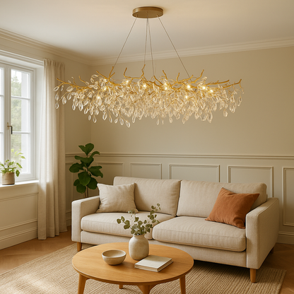 Crystal Chandelier with Aluminum Frame for Dining Room & Living Room – Adjustable French-Inspired LED Ceiling Light Fixture