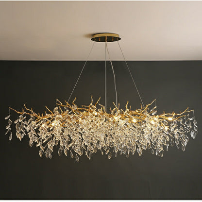 Crystal Chandelier with Aluminum Frame for Dining Room & Living Room – Adjustable French-Inspired LED Ceiling Light Fixture