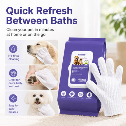 Ortekor Frenchie Daily Grooming Kit for After-Walk & Between-Bath Care - Boar Bristle Brush + Rinse-Free Cleaning Gloves