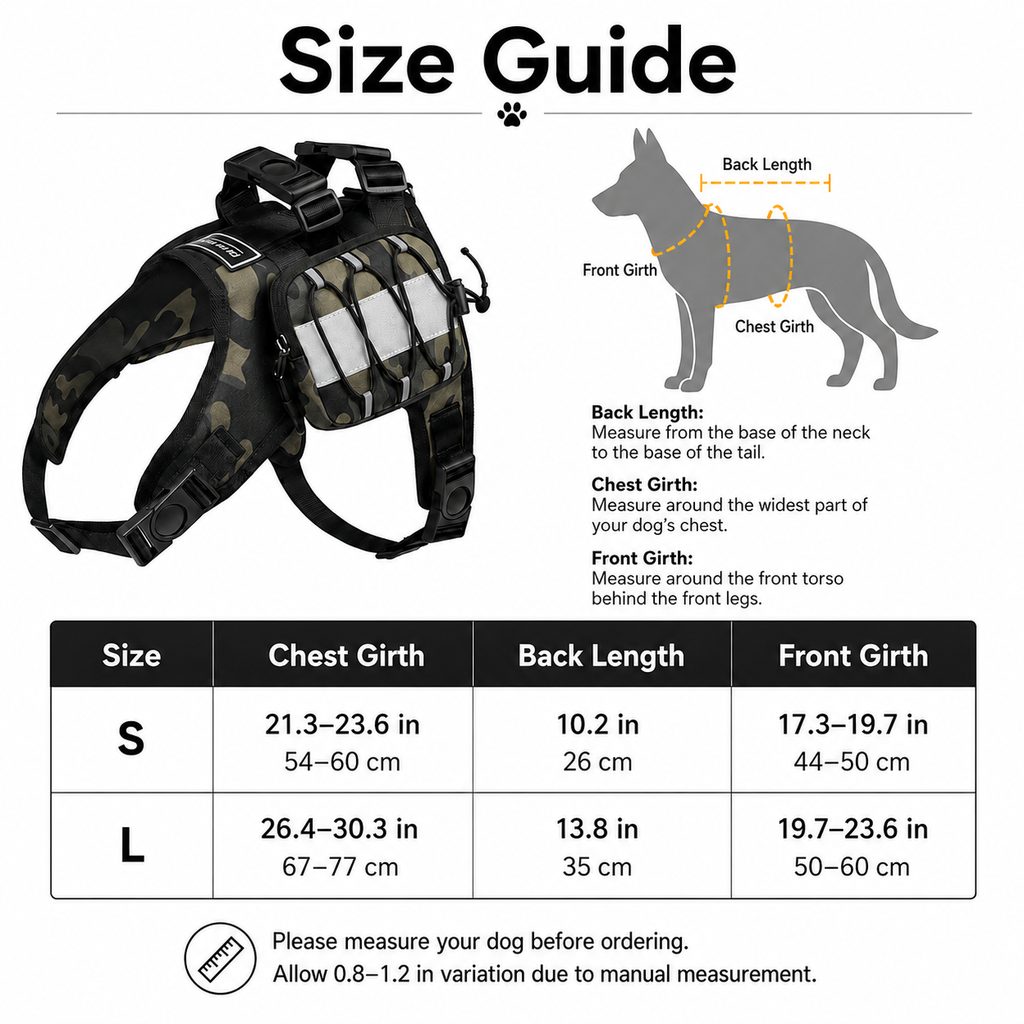 Ortekor Frenchie Tactical Dog Vest Backpack for Daily Walks - Reflective Small Dog Harness with Water Bottle Holder & Side Pockets