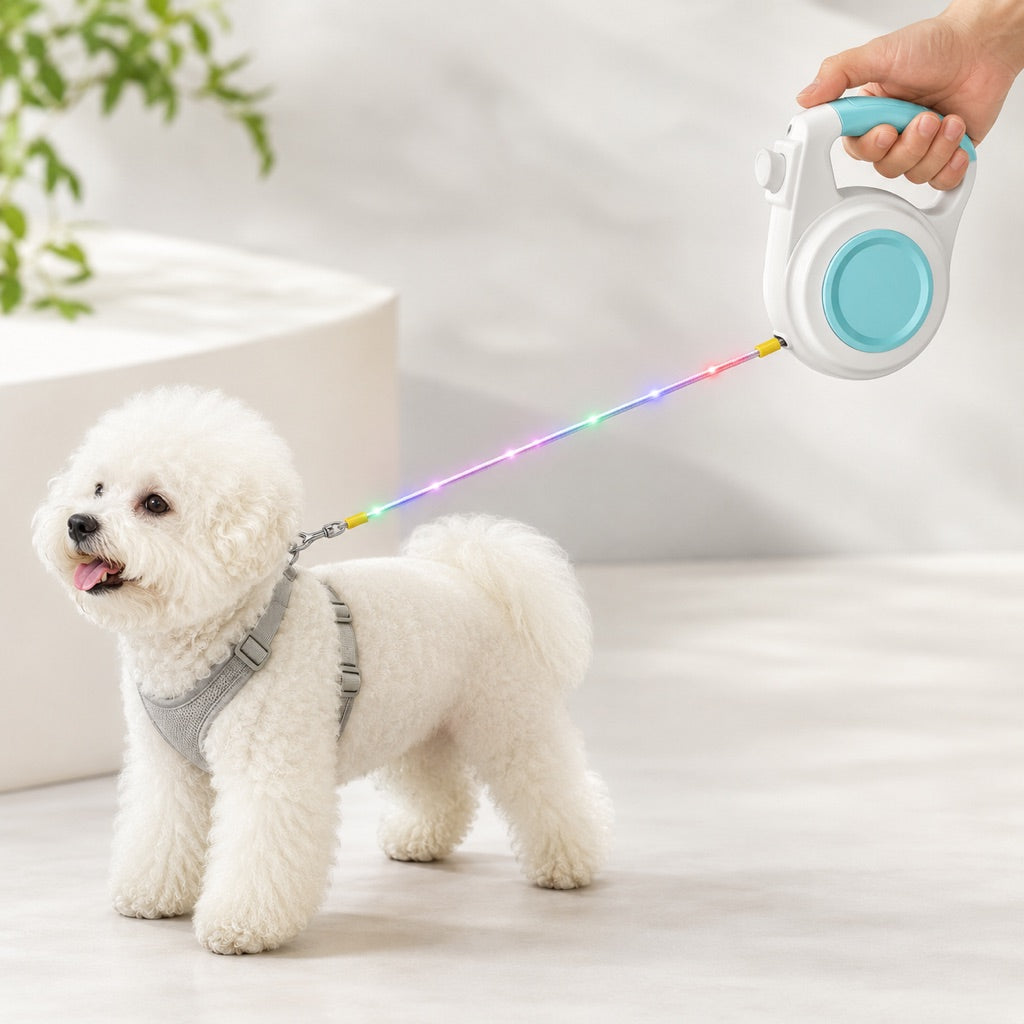 Ortekor Rechargeable Light-Up Retractable Dog Leash for Night Walks - Helps Small Dogs Stay Visible & Easy to Control