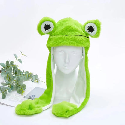 Plush Hat with Pop-Up Ears for Kids & Adults – Interactive Cosplay Beanie with Squeeze Paws | Fun Winter Accessory for Parties, Christmas