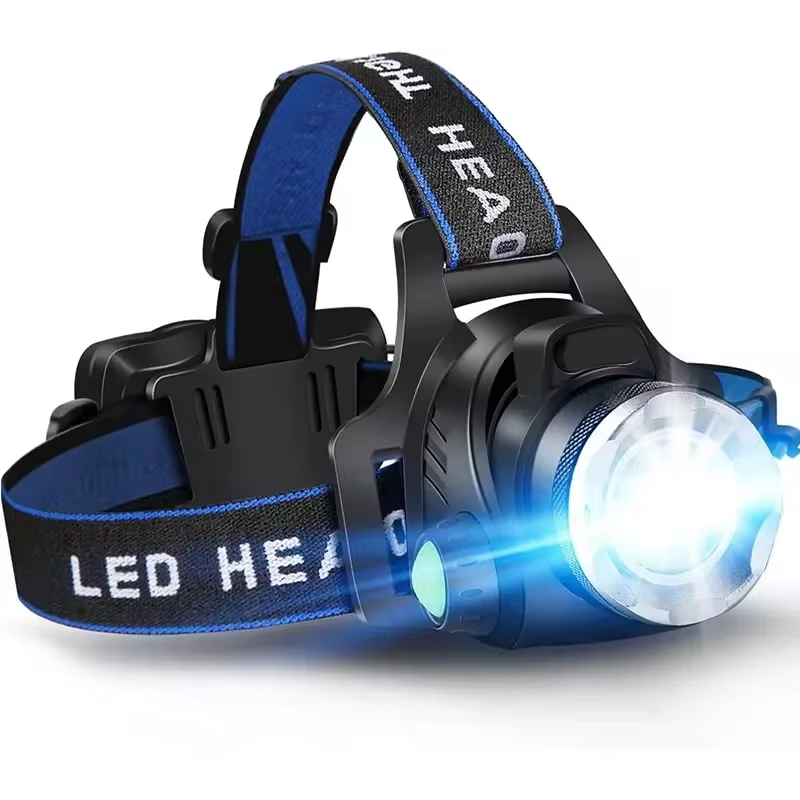 Hands-Free Forehead Flashlight with Adjustable Beam – Rechargeable 2000-Lumen LED Headlamp for Camping Hiking Running Night Work