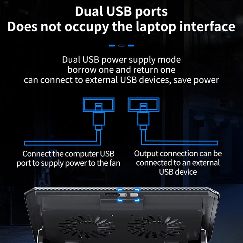 Dual-Fan Notebook Cooling Stand with Adjustable Height & USB Ports for 12-17 Inch Laptops