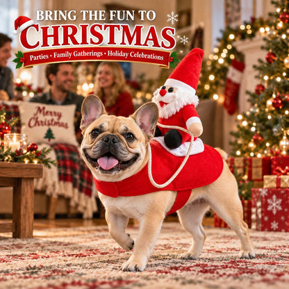 Ortekor Santa Rider Pet Christmas Costume for Holiday Photos & Parties - Funny 3D Dog & Cat Outfit with Easy Velcro Fit
