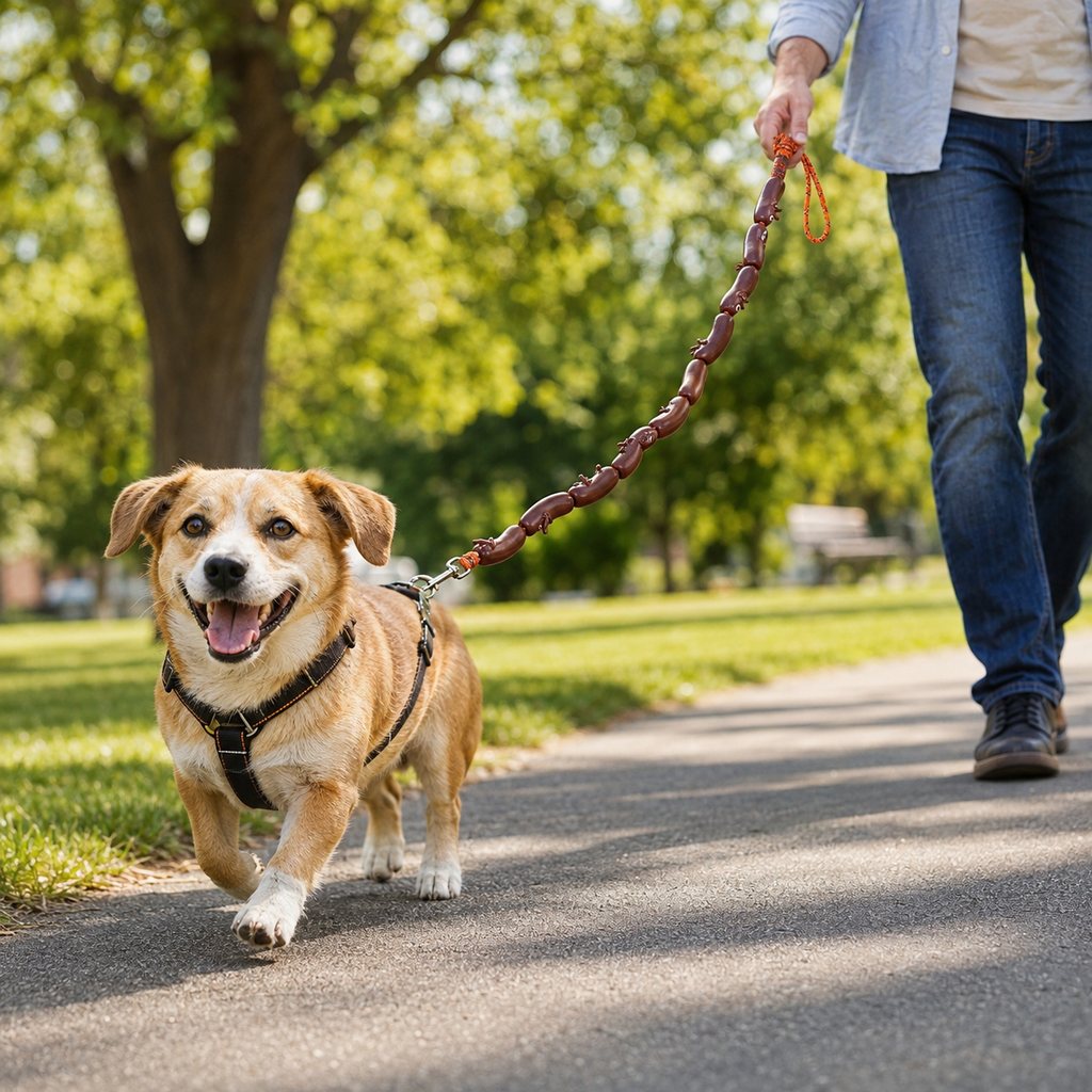 Ortekor Funny Sausage Link Dog Leash for Daily Walks – 10-Link 53 in Extended Lead with 360° Swivel Clasp to Help Reduce Twisting