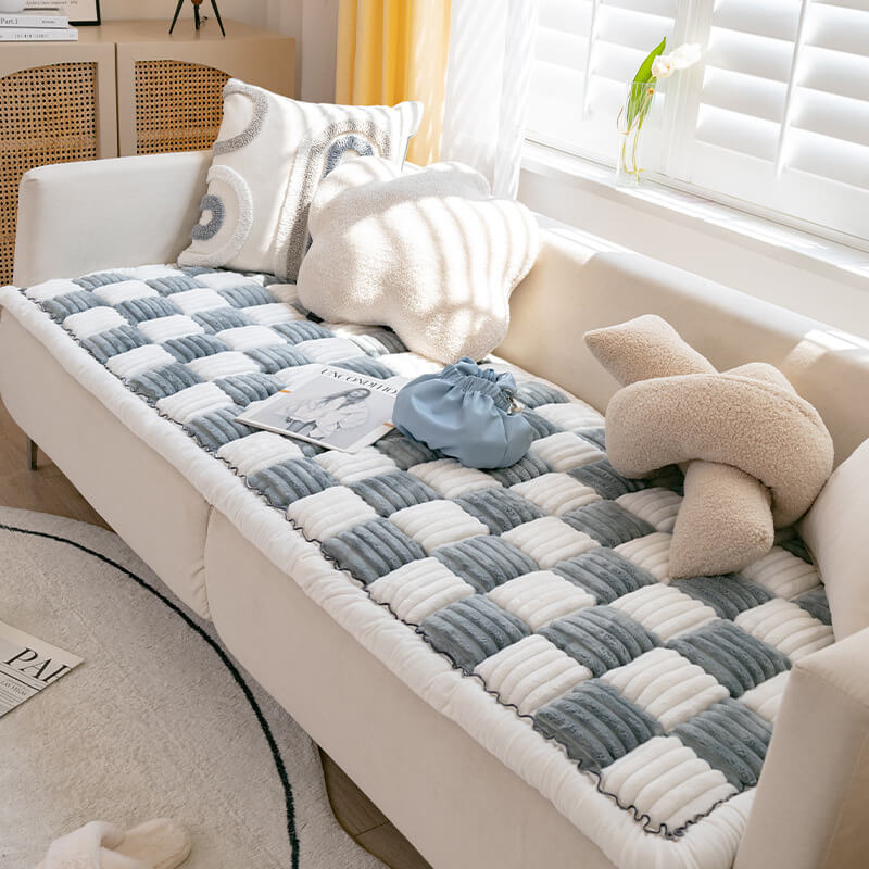 Quilted Cotton Furniture Protector Cover Anti-Slip Couch Cushion Pad for Sofa Chair Loveseat Pet-Friendly Washable Mat for Living Room