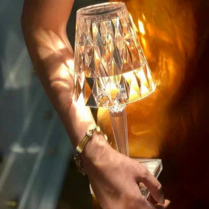 Cordless Touch-Dimming Crystal Lamp with 3 Brightness Settings for Nightstand Desk Reading Light Portable Rechargeable Accent Lighting
