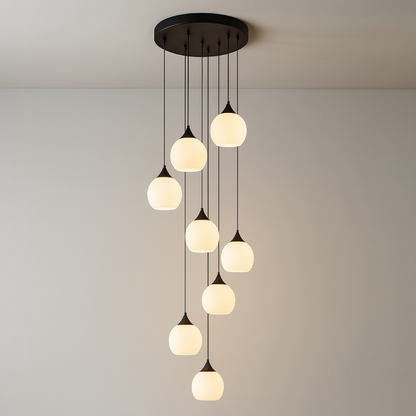Spiral Stairway Crystal Chandelier LED Multi-Story Foyer Ceiling Light Height-Adjustable Modern Entryway Hanging Fixture for Grand Staircase