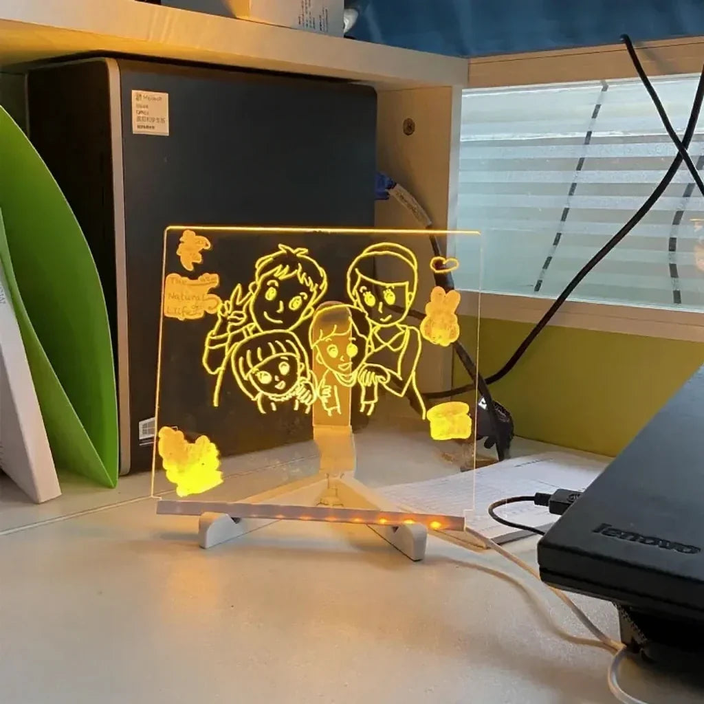 Illuminated Erasable Message Board with Neon Markers for Kids Drawing Art Notes Reminders Light Up Reusable Writing Tablet Home Office