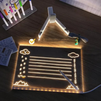 Illuminated Erasable Message Board with Neon Markers for Kids Drawing Art Notes Reminders Light Up Reusable Writing Tablet Home Office