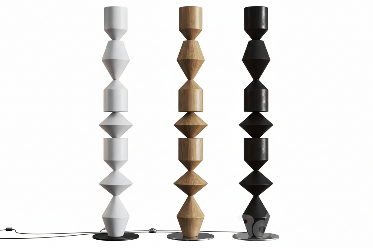 Tall Iron Geometric Standing Lamp 60 in Walnut Black White for Living Room Bedroom Ambient Light Modern Minimalist Decor