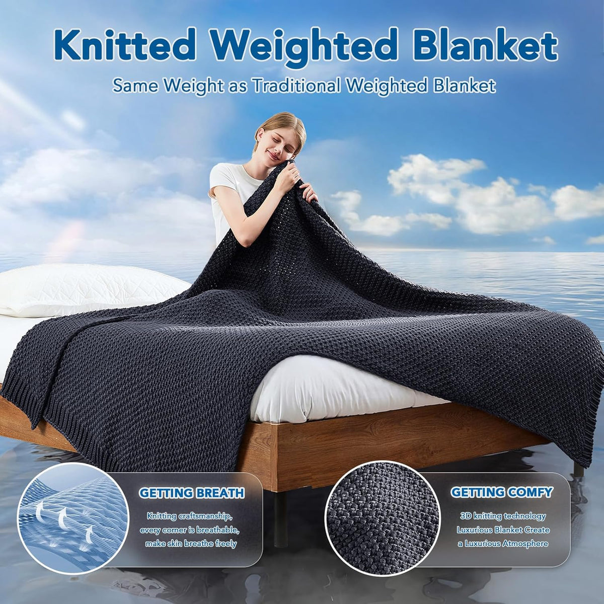 Confort douillet | Couverture lestée en tricot avec microfibre rafraîchissante | Douceur toutes saisons pour une détente ultime