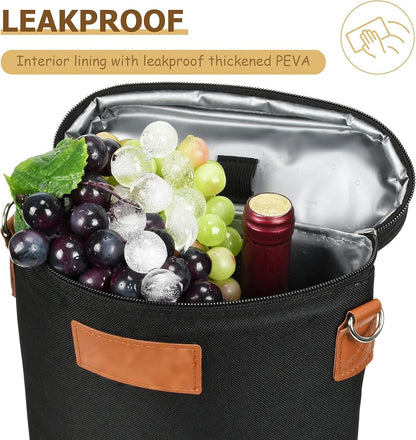 Double-Bottle Wine Tote with Padded Divider & Insulated Lining for Picnics, Travel, Parties