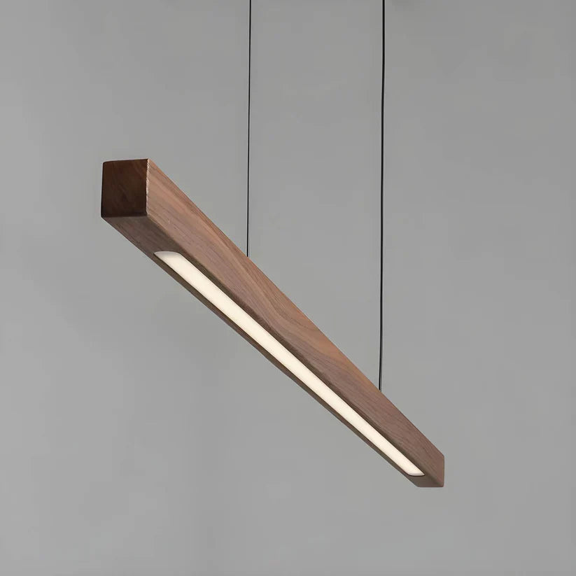 Linear Wood LED Pendant Light for Kitchen Island & Dining – Scandinavian Modern Hanging Fixture in Pine or Walnut