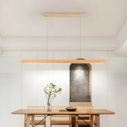 Linear Wood LED Pendant Light for Kitchen Island & Dining – Scandinavian Modern Hanging Fixture in Pine or Walnut
