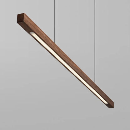Linear Wood LED Pendant Light for Kitchen Island & Dining – Scandinavian Modern Hanging Fixture in Pine or Walnut