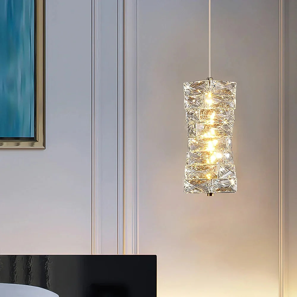 Layered Glass LED Hanging Light 10 in Vertical Drop Chrome Gold Kitchen Island Dining Room Ceiling Fixture Modern Stacked Crystal Pendant Ba