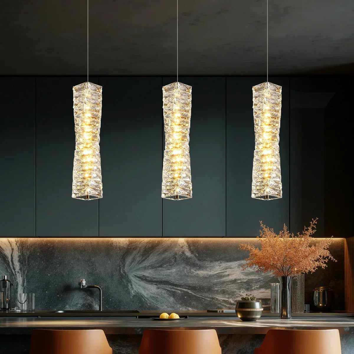 Layered Glass LED Hanging Light 10 in Vertical Drop Chrome Gold Kitchen Island Dining Room Ceiling Fixture Modern Stacked Crystal Pendant Ba