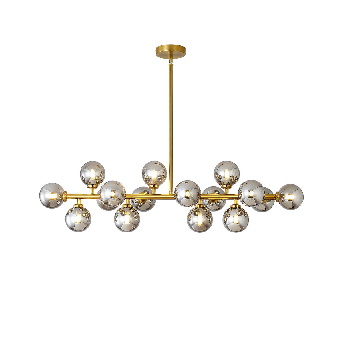 16-Light Linear Island Chandelier with Frosted Glass Globes Gold Finish for Dining Room Kitchen