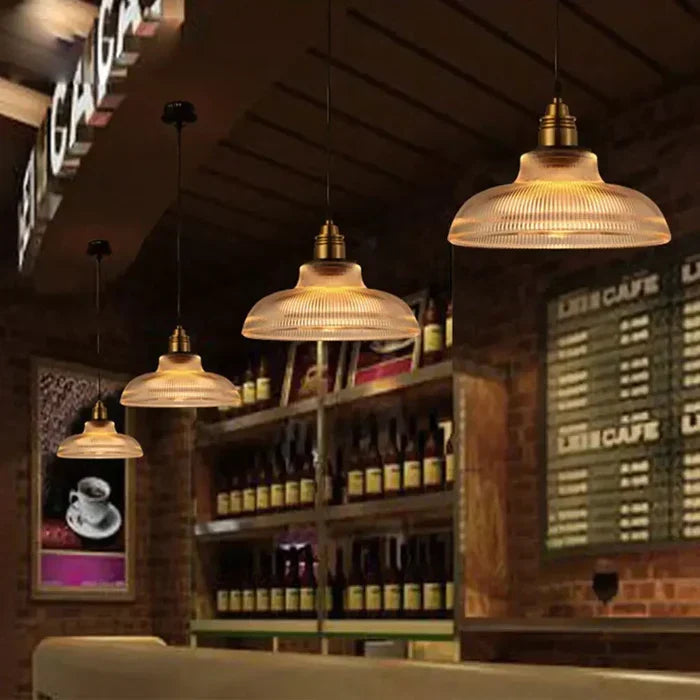 Hanging Glass Shade Fixture with Metal Accents for Dining Room, Kitchen Island, Entryway & Living Room Ambient Lighting