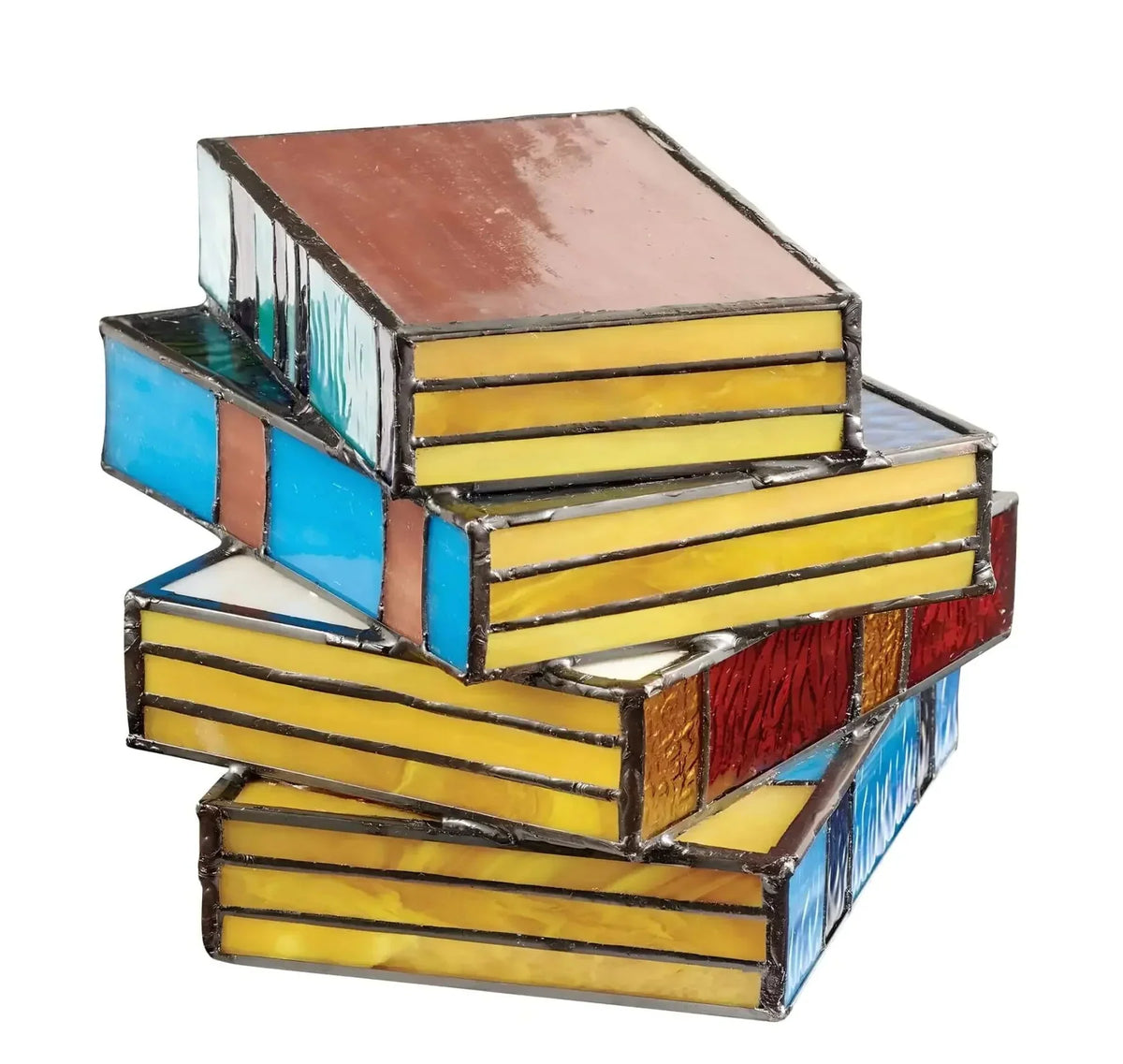 Handcrafted Stained Glass Table Lamp Book Stack Design Multicolor Artistic Accent Lighting for Reading Nook Library Bedroom Living Room