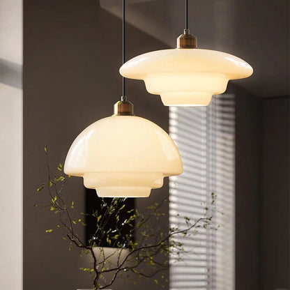 Frosted Glass Globe Hanging Light Fixture with Brass Accents for Kitchen Island, Dining Table & Entryway | Adjustable Height Ceiling Lamp wi