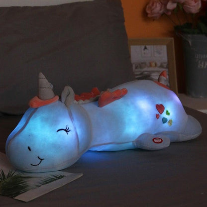Glowing LED Unicorn Plush Toy for Kids Bedtime & Nursery Decor with Light-Up Rainbow Mane in Pink Blue White