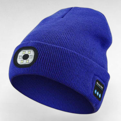 Rechargeable Bluetooth Beanie with Built-In LED Headlamp – Wireless Music Hat for Running, Hiking & Winter Outdoors