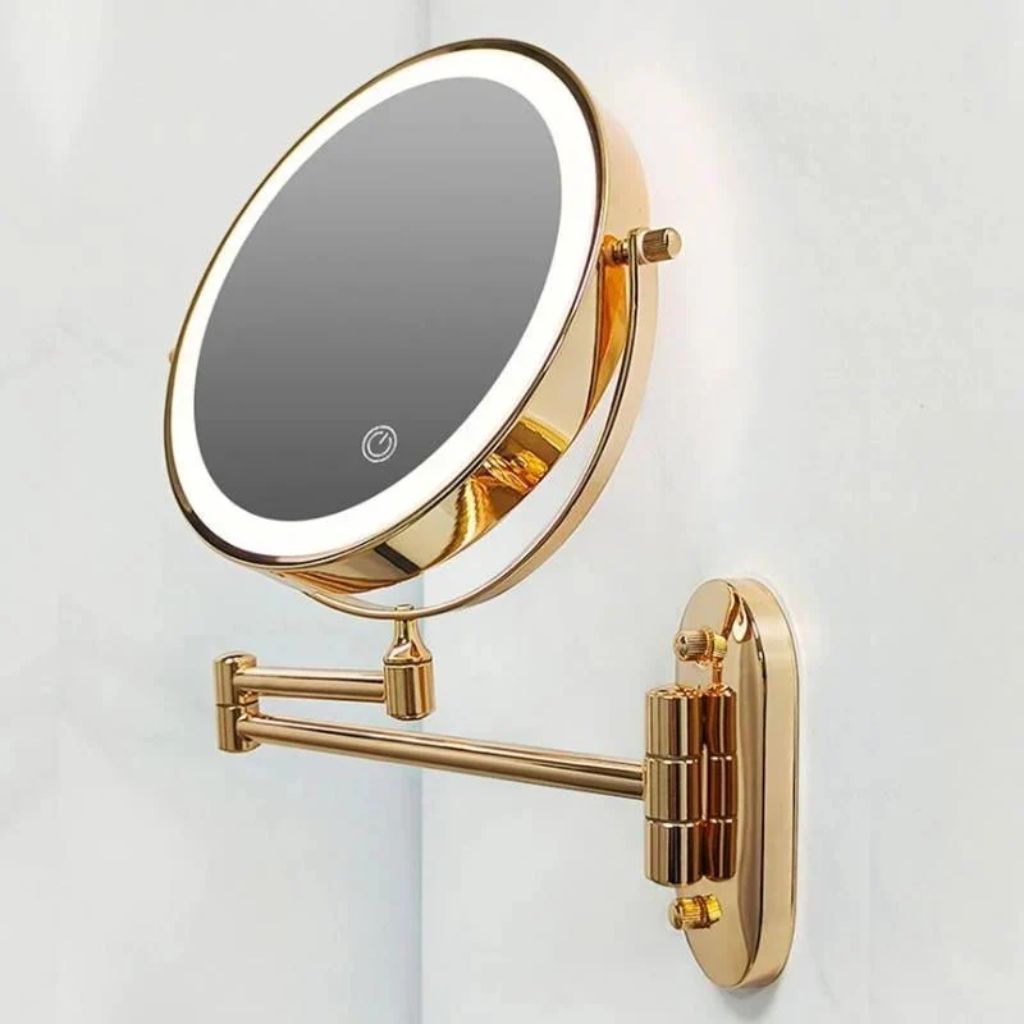 Miroir de maquillage mural lumineux, miroir de courtoisie double face rechargeable, pivotant à 360°, grossissement réglable, commande tactile, 3 modes d'éclairage