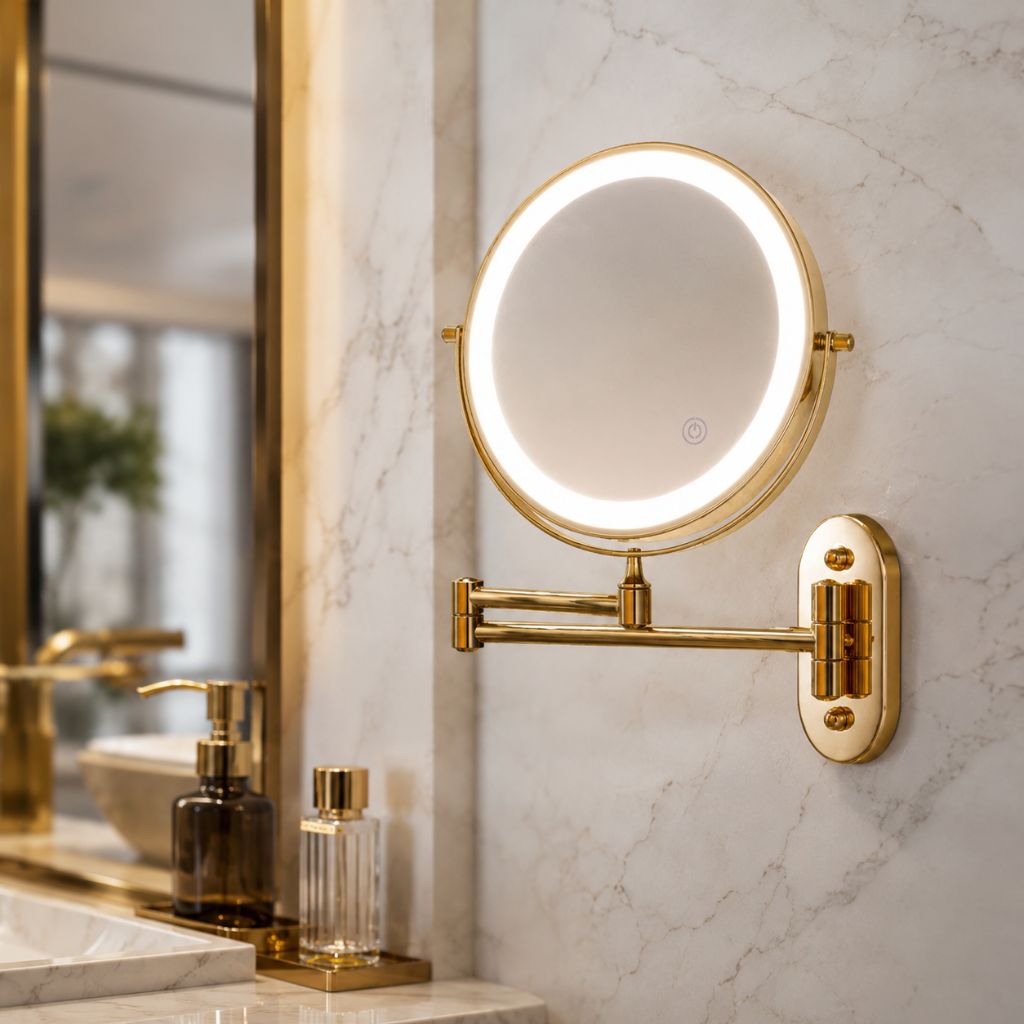 Miroir de maquillage mural lumineux, miroir de courtoisie double face rechargeable, pivotant à 360°, grossissement réglable, commande tactile, 3 modes d'éclairage
