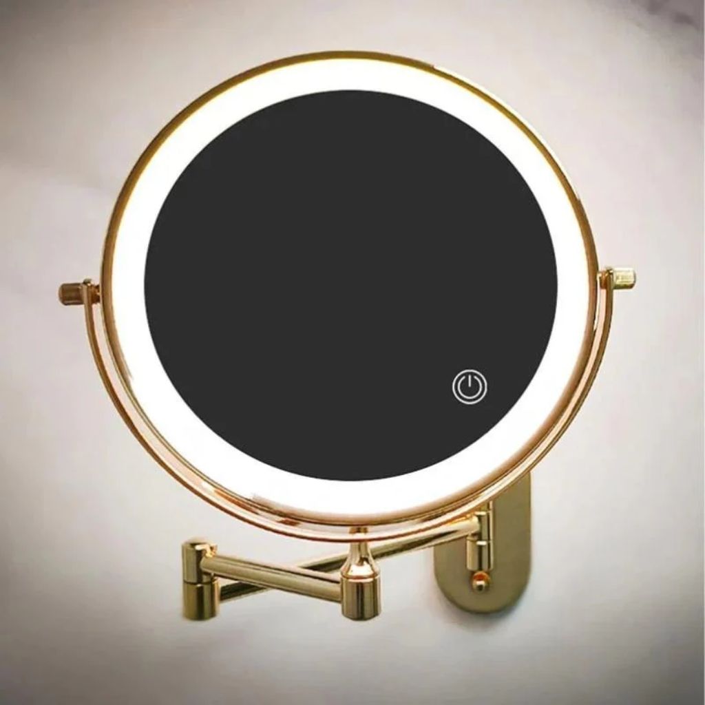 Miroir de maquillage mural lumineux, miroir de courtoisie double face rechargeable, pivotant à 360°, grossissement réglable, commande tactile, 3 modes d'éclairage