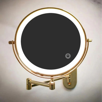Miroir de maquillage mural lumineux, miroir de courtoisie double face rechargeable, pivotant à 360°, grossissement réglable, commande tactile, 3 modes d'éclairage