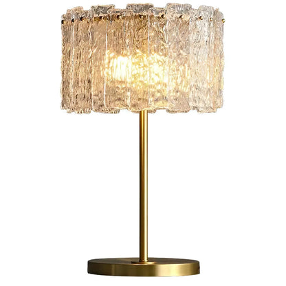 Brass Stem Accent Lamp with Textured Glass Shade 24 in Tall Bedroom Nightstand Light Modern Plug-In Fixture Clear Diffused Glow for Consoles