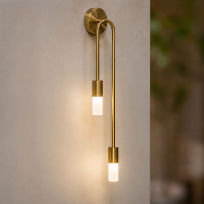 Vertical Brass Wall Light Dual Cylinder Sconce Frosted Shade Mid-Century for Bedroom Hallway Vanity Accent Lighting Contemporary Metal