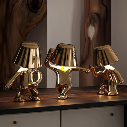 Rechargeable Figurine LED Lamp Gold 7.6 Inch Cordless Touch Control Nightstand Light 2700K Warm Glow Sculptural Accent for Bedroom Office Ho