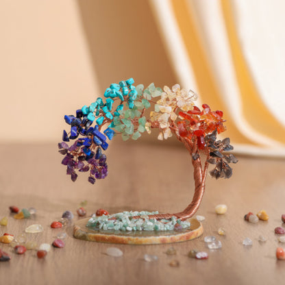 Chakra Crystal Tree Sculpture with Copper Wire & Natural Gemstones for Home Decor