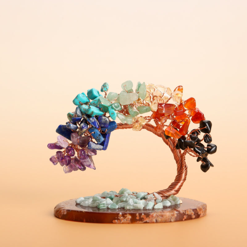 Chakra Crystal Tree Sculpture with Copper Wire & Natural Gemstones for Home Decor